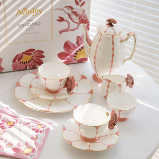 Butterfly 700ml Coffee Pot 7 Pieces Tea Set-Pink