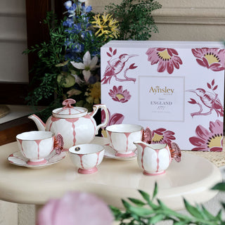 Butterfly 600ml Teapot 7 Pieces Tea Set-Pink