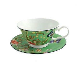 Cottage Garden Windsor Tea Cup & Saucer-Green