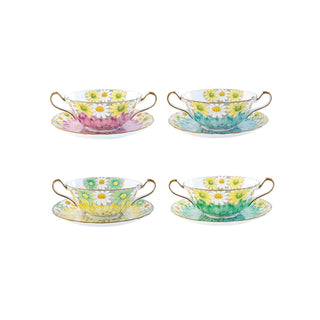 Daisy Double Handled Tea Cup and Saucer Set of 4