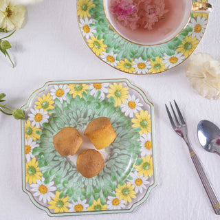 Daisy Square Dessert Plate-Green