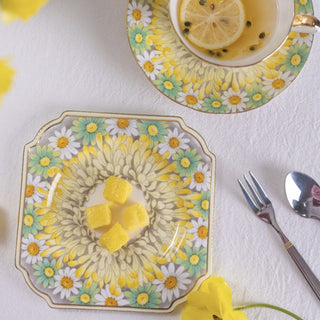 Daisy Square Dessert Plate-Yellow