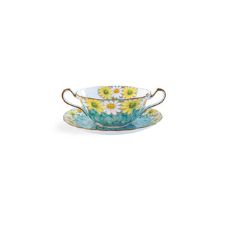 Daisy Double Handled Tea Cup and Saucer-Blue