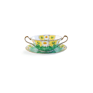 Daisy Double Handled Tea Cup and Saucer-Green