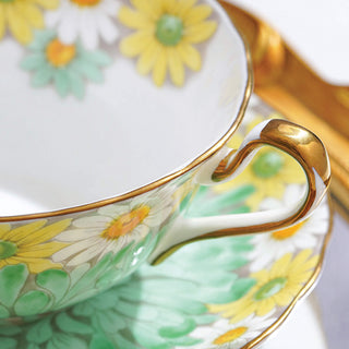 Daisy Double Handled Tea Cup and Saucer-Green
