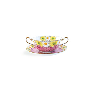 Daisy Double Handled Tea Cup and Saucer-Pink