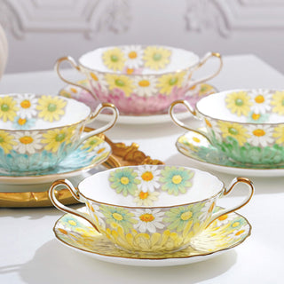 Daisy Double Handled Tea Cup and Saucer-Yellow