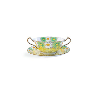 Daisy Double Handled Tea Cup and Saucer-Yellow