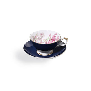 Colored Glaze Elizabeth Rose Athens Tea Cup & Saucer - Blue