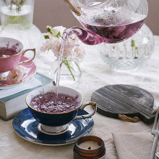 Colored Glaze Elizabeth Rose Athens Tea Cup & Saucer - Blue