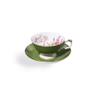 Colored Glaze Elizabeth Rose Athens Tea Cup & Saucer - Mill Green