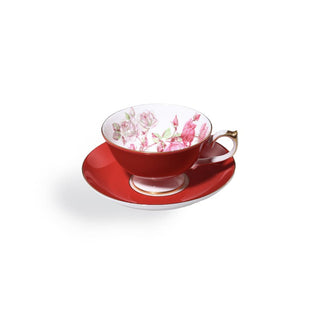 Colored Glaze Elizabeth Rose Athens Tea Cup & Saucer - Red