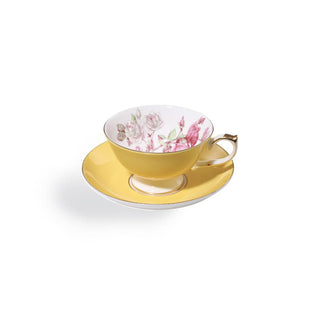 Colored Glaze Elizabeth Rose Athens Tea Cup & Saucer - Yellow