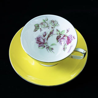 Colored Glaze Elizabeth Rose Athens Tea Cup & Saucer - Yellow