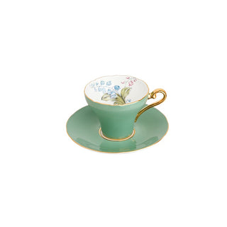 Colored Glaze Lily of the Valley Corset Tea Cup and Saucer-Green