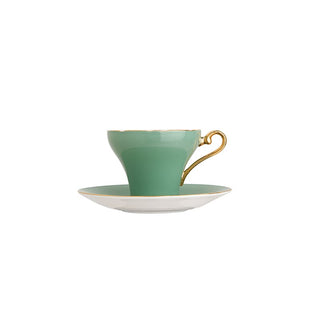 Colored Glaze Lily of the Valley Corset Tea Cup and Saucer-Green