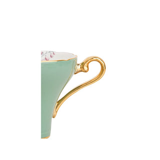 Colored Glaze Lily of the Valley Corset Tea Cup and Saucer-Green