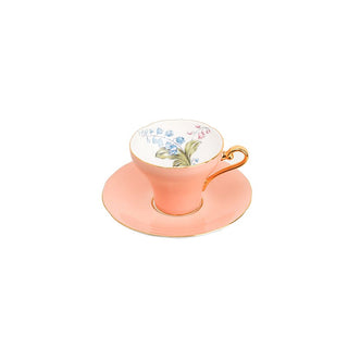 Colored Glaze Lily of the Valley Corset Tea Cup and Saucer-Orange