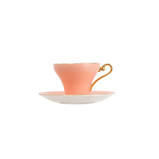 Colored Glaze Lily of the Valley Corset Tea Cup and Saucer-Orange