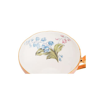 Colored Glaze Lily of the Valley Corset Tea Cup and Saucer-Orange