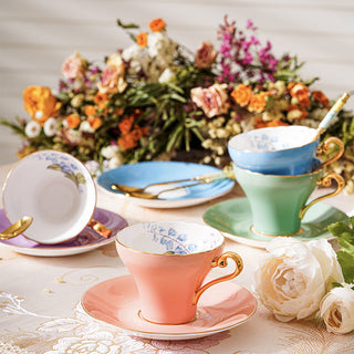 Colored Glaze Lily of the Valley Corset Tea Cup and Saucer-Orange