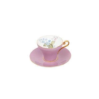Colored Glaze Lily of the Valley Corset Tea Cup and Saucer-Purple