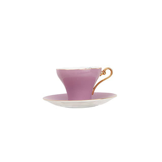 Colored Glaze Lily of the Valley Corset Tea Cup and Saucer-Purple