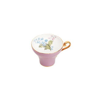 Colored Glaze Lily of the Valley Corset Tea Cup and Saucer-Purple