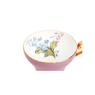 Colored Glaze Lily of the Valley Corset Tea Cup and Saucer-Purple