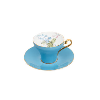 Colored Glaze Lily of the Valley Corset Tea Cup and Saucer-Turq
