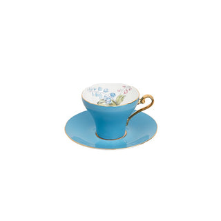 Colored Glaze Lily of the Valley Corset Tea Cup and Saucer-Turq