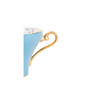 Colored Glaze Lily of the Valley Corset Tea Cup and Saucer-Turq