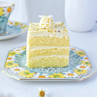 Daisy Square Dessert Plate-Blue
