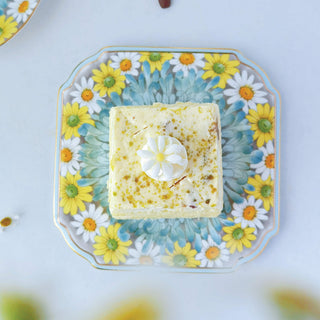 Daisy Square Dessert Plate-Blue