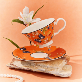 Cottage Garden Windsor Tea Cup & Saucer- Orange