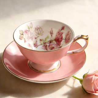 Colored Glaze Elizabeth Rose Athens Tea Cup & Saucer - Pink