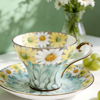 Daisy Corset Tea Cup and Saucer-Blue