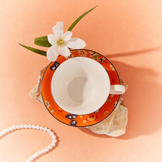 Cottage Garden Windsor Tea Cup & Saucer- Orange