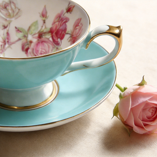 Colored Glaze Elizabeth Rose Athens Tea Cup & Saucer - Turq
