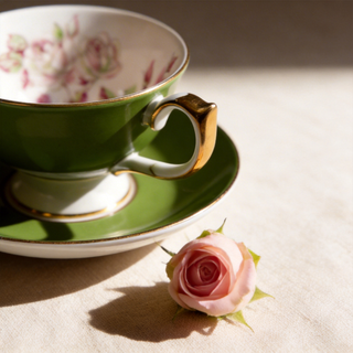Colored Glaze Elizabeth Rose Athens Tea Cup & Saucer - Mill Green