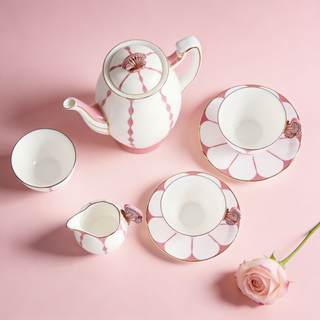 Butterfly 700ml Coffee Pot 7 Pieces Tea Set-Pink