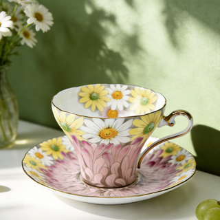 Daisy Corset Tea Cup and Saucer-Pink