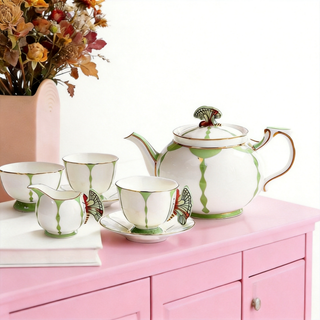 Butterfly 600ml Teapot 7 Pieces Tea Set-Green
