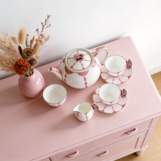 Butterfly 600ml Teapot 7 Pieces Tea Set-Pink