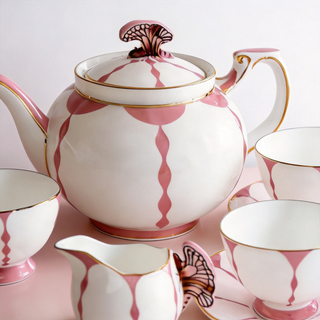 Butterfly 600ml Teapot 7 Pieces Tea Set-Pink