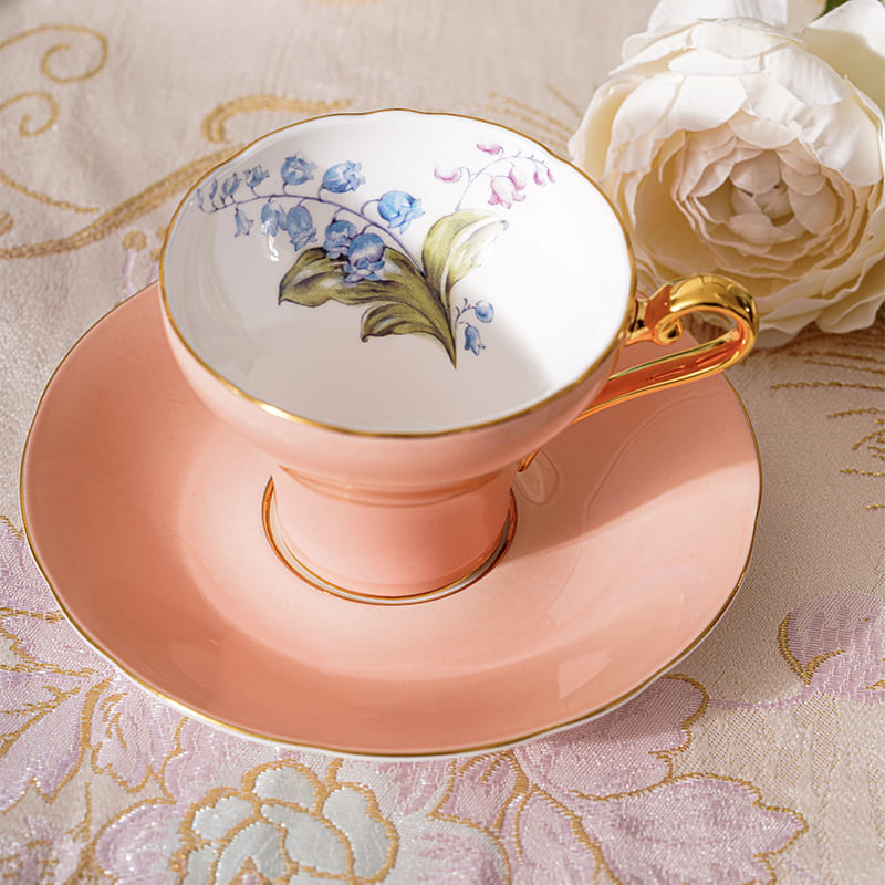 orange lily flower tea Aynsley Handpainting Colored Glaze Lily of the Valley Corset Fine Bone China English Tea Cup & Saucer-Orange, Fancy Gift for Birthday/Tea Lovers
