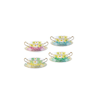 Daisy Double Handled Tea Cup and Saucer Set of 4