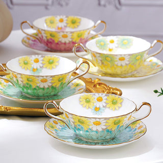 Daisy Double Handled Tea Cup and Saucer Set of 4