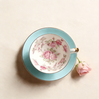 Colored Glaze Elizabeth Rose Athens Tea Cup & Saucer - Turq