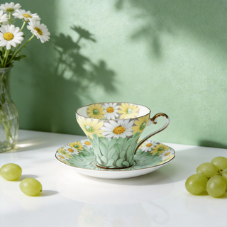 Daisy Corset Tea Cup and Saucer-Green